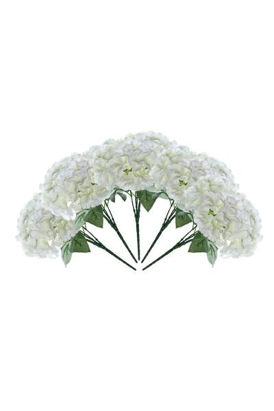 Nettenevime Yapay Çiçek Ortanca Demeti Beyaz 5 Kafalı Büyük Boy 43 cm