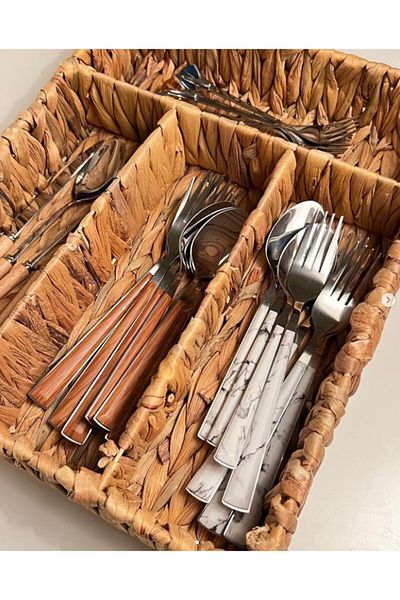 Nettenevime Bohemian Concept Decorative Wicker Spoon Holder Basket - Banana Fiber Knitted Organizer