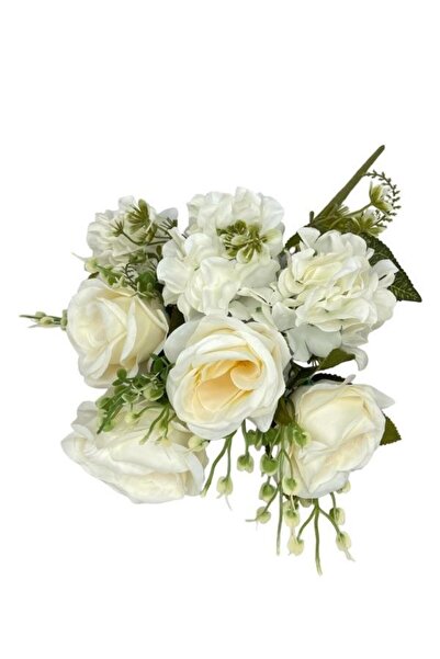 Nettenevime Yapay Çiçek Ortanca ve Gül Demeti 40*25cm Büyükboy KREM