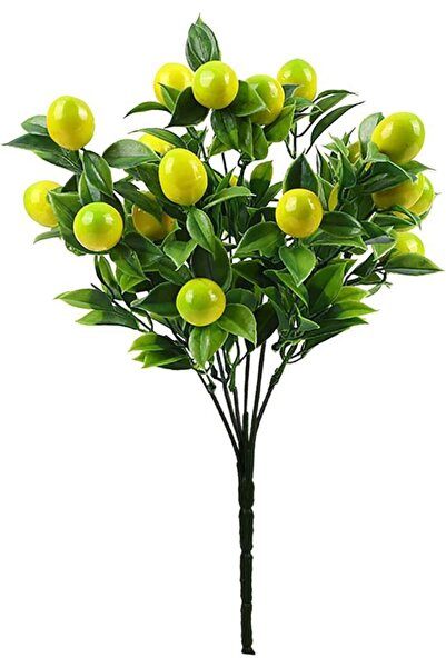 Nettenevime Set of 3 Artificial Lemon Bunch Artificial Flower 30*20cm with Green Leaves