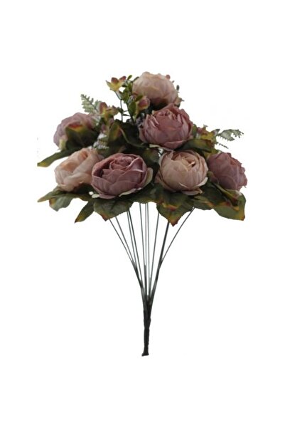 Nettenevime Yapay Çiçek Katmerli Gül Şakayık Erengül Büyük Boy Demet Pudra 40cm