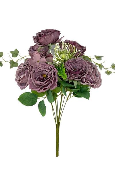 Nettenevime Yapay Çiçek Pastel Lila Şakayık 9 Dallı 7 Güllü Büyük Boy Demet 40cm