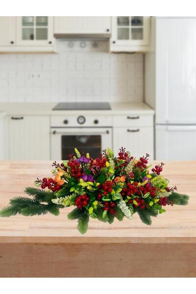 Nettenevime Artificial Flower Dining Table Flower Christmas Table Flower with Kokinal Green Pine Branches 75*35