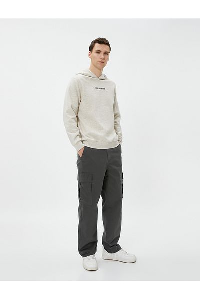 Koton Hooded Sweat Slogan Printed Long Sleeve Raised