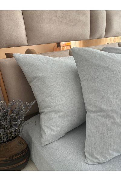 Demya Home Gray Color Natural Cotton Elastic Double / Single Bed Sheet Set with Pillowcases