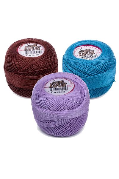 Kaplan 3 Pieces of Tiger Etamine and Cross Stitch Thread No. 8 Code/Color: 300 - 518 - 553 - Ryl