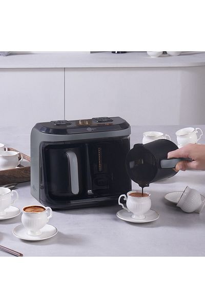 Karaca Turkish Coffee Machine, Ember and Flavored Turkish Coffee, Use 2 Coffee Pots Simultaneously 10 Cup Capacity