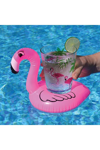 Nettenevime Pink Flamingo Patterned Set of 10 Inflatable Cups and Ring Drink Holders