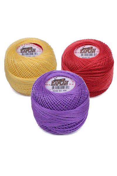 MenSak 3 Pieces of Tiger Etamine and Cross Stitch Thread No. 8 Code/Color: 742 - 666 - 550 - Ryl