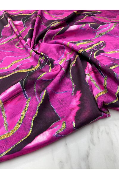 ipekkumaş Fuchsia Marble Pattern Dress Shirt Fabric Tivil Satin Fabric Our Product Is Sold by the Piece 1 Piece 1 Meter