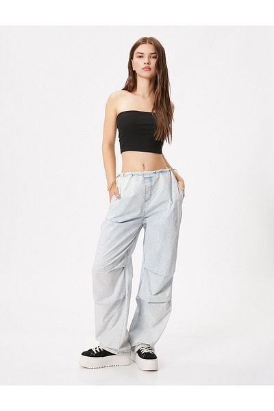 Koton Pantaloni parașuta din denim din bumbac cu opritor elastic în talie