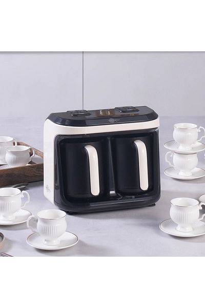 Karaca Turkish Coffee Machine, Ember and Flavored Turkish Coffee, Use 2 Coffee Pots Simultaneously 10 Cup Capacity