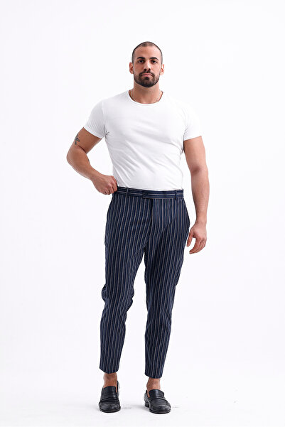 Koch London Erkek Battal Boy Pantolon - Lacivert Çizgili, Modern ve Şık Tasarım