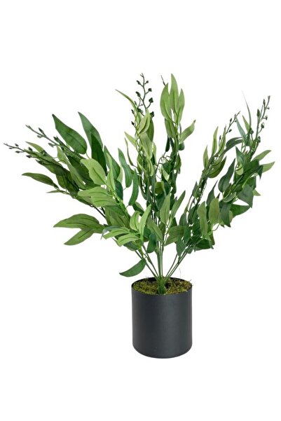 Nettenevime Yapay Çiçek Zeytin Dalı 50cm Metal Siyah Saksıda