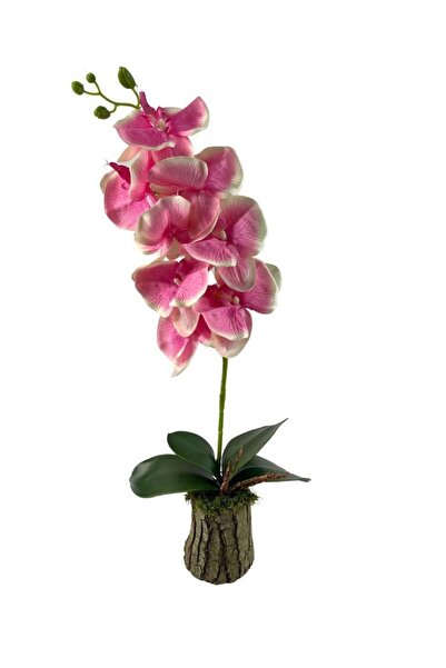 Nettenevime Yapay Çiçek Kütük Saksılı Tekdal Orkide Pembe 50*30cm