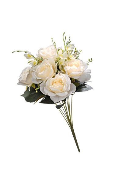 Nettenevime Artificial Flower Large Bunch 6 Head Rose Bunch and Cipsolu Cream