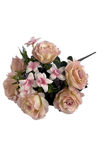 Nettenevime Artificial Flower Large Bunch 6 Heads Rose Bunch and Cipsolu Pink Light