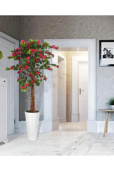 Nettenevime Yapay Ağaç Beyaz Uzun Kumsal Vazoda Begonvil Ağacı Fuşya Bodrum Çiçeği 180cm