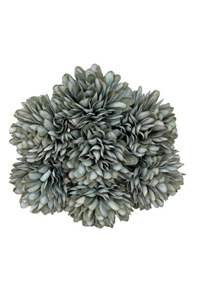 Nettenevime Yapay Çiçek Krizantem Kartopu Gri Mavi Renk 7 Ayrı Tek Dal Demet