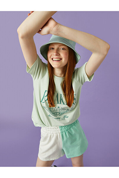 Koton Βαμβακερό μπλουζάκι με στάμπα με λαιμόκοψη