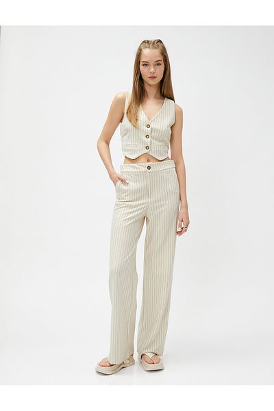 Koton Crop Vest V-Neck Buttoned Viscose Blend