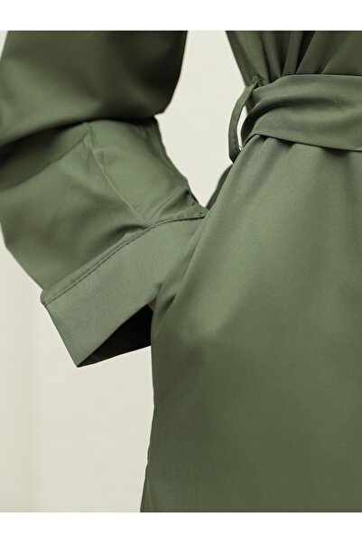 Modamorfo Önü Düğmeli Kuşaklı Cepli Trençkot -haki