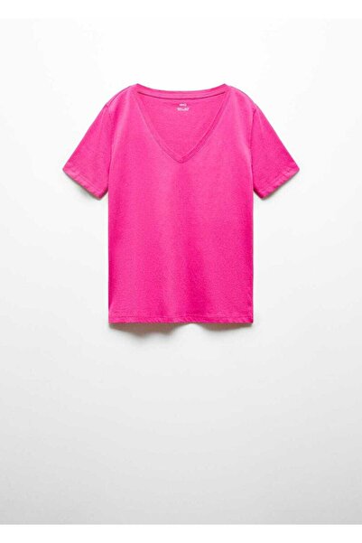 MANGO Woman %100 pamuklu v yaka t-shirt