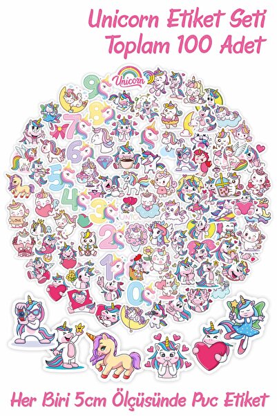 SB store Unicorn Etiket Seti - 5cm - Toplam 100 Adet Etiket