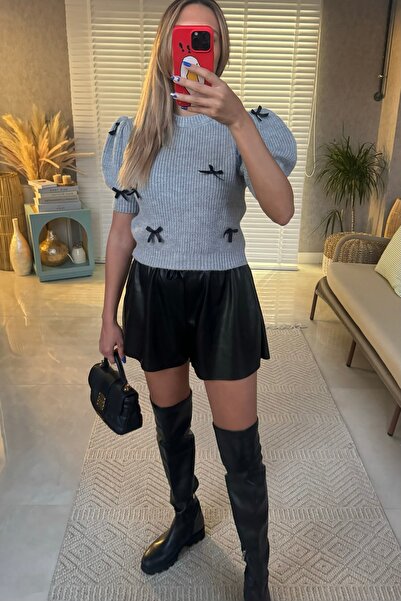 Mucios Deri Mini Şort Siyah