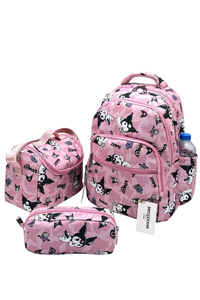 ms mixxstore Rucsac pentru școală primară pentru fete, cu model de caractere de culoare pulbere, cu alimentare cu folie și suport pentru stilou