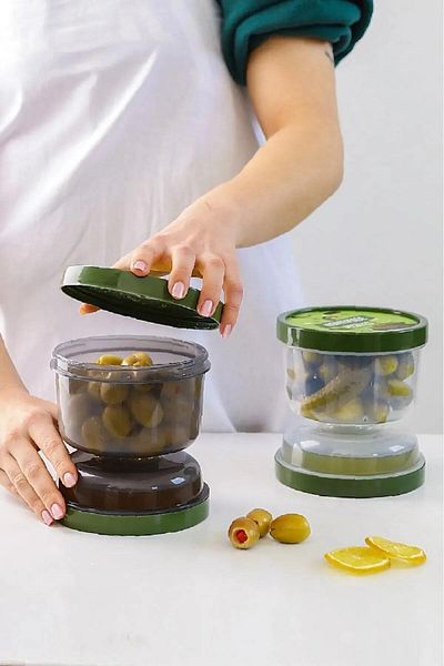 noirsecret Double Sided Olive Bowl with Strainer and Lid - Juice Filtered Olive Pickles Storage Container
