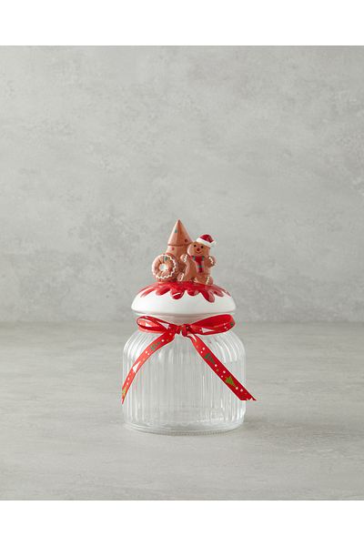 English Home Ginger Man Glass Jar 950 ml White - Red