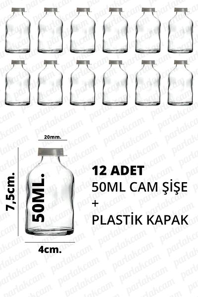 parlakcam Shot Detox Bottle 12Pcs Round Glass Ginger Bottle Multi-Purpose with Leak Proof Plastic Cap (50ml)