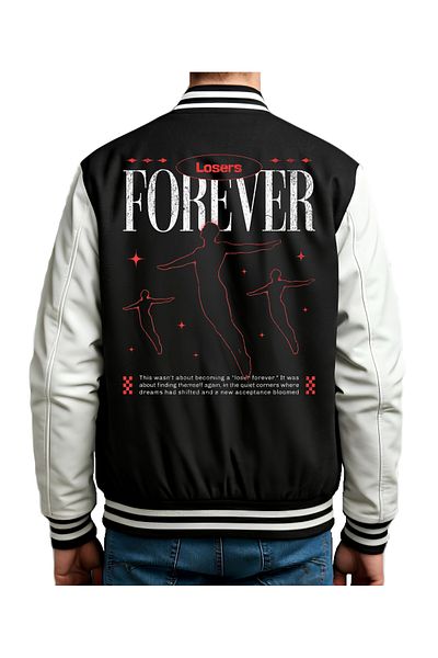 Edizen Losers Forever 2025 Unisex Oversize Printed Black College Jacket 100% Cotton