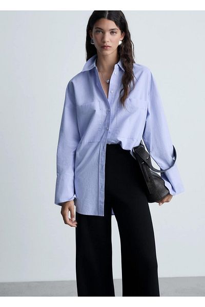 MANGO Woman Contrast Stripe Straight Cut Trousers
