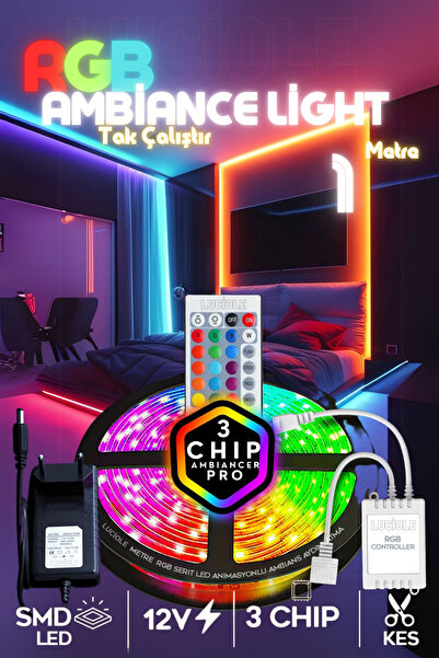 luciole Tv Arkası Yatak Çocuk Odası Mutfak salon Rgb Şerit Led Tak Çalıştır uzaktan kumandalı 1 metre