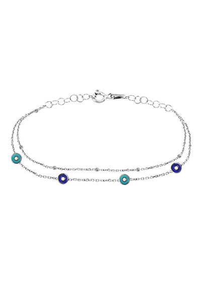 Genel Markalar 925 AYAR 4 PARÇA MİNELİ ÇİFT ZİNCİRLİ GOZ HALHAL