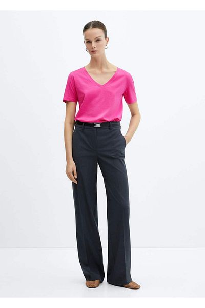 MANGO Woman Tricou cu decolteu în V 100% bumbac
