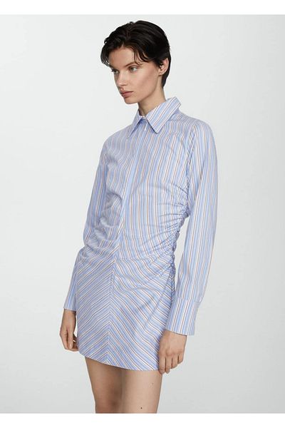 MANGO Woman Rochie cămașă cu fermoar în dungi