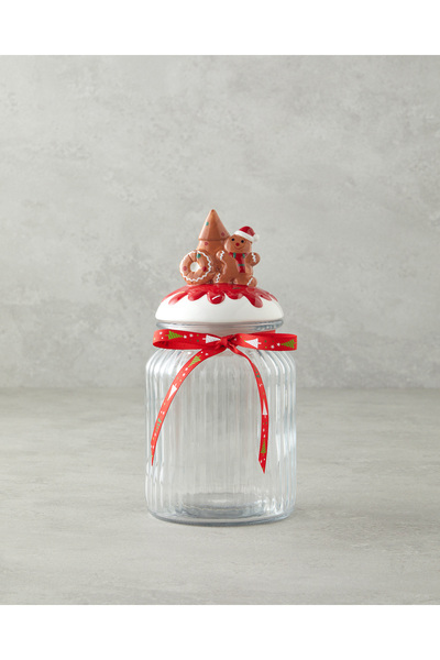 English Home برطمان زجاجي مصقول بالزنجبيل 600 مل أبيض - أحمر