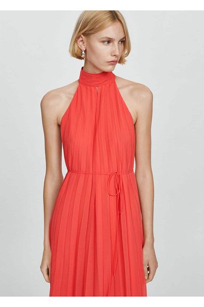 MANGO Woman Pleated Halterneck Dress