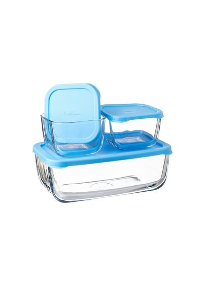 Generic A Set Of Glass Food Containers And Plastic Covers, 3 Different Pieces