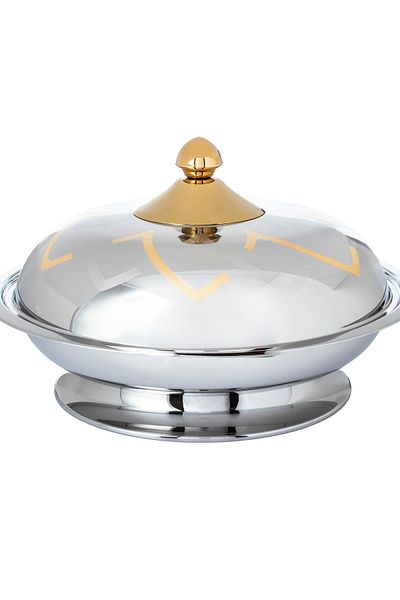 SAFA Kozy plate with stand with luxurious golden handle, made of Indian stainless steel