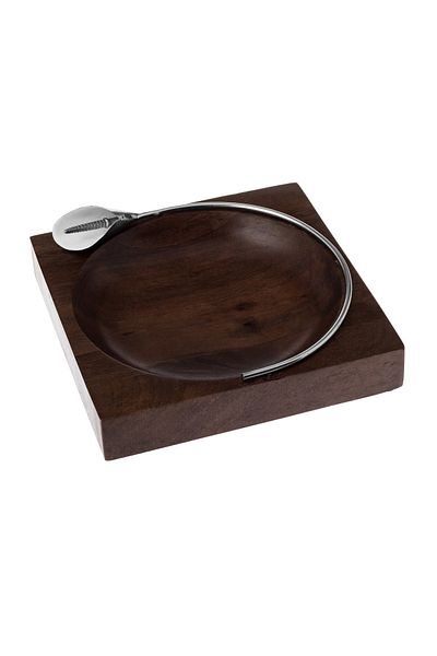Dania Beech wood square serving dish with rose silver metal decor for multiple uses