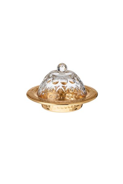Byblos Dates and sweets bowl consisting of a metal plate with a glass cover