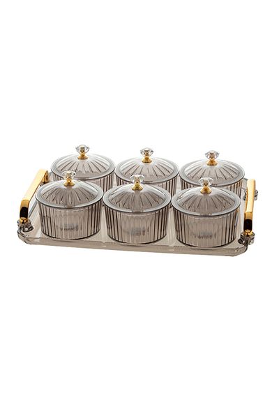 Dania 6-Piece Sugar Bowls Set With Tray Grey/Gold 30x22x2cm