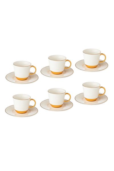 Dania A set of porcelain Turkish coffee cups with a metal base, 6 cups + 6 saucers