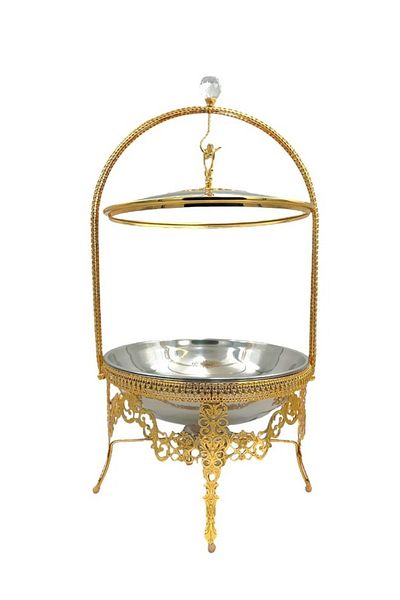 Dania Round buffet warmer with lid and stand, luxury gold design, 6 litre capacity