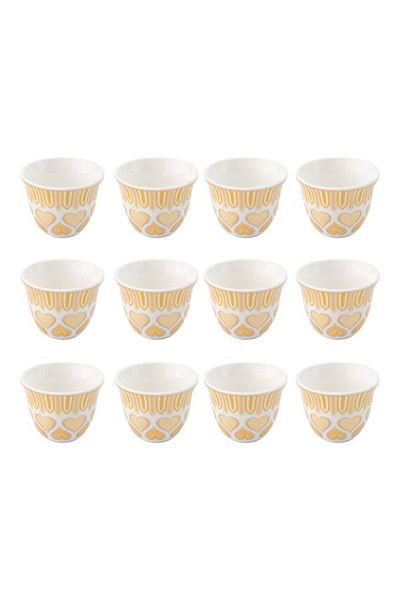 Dania 12-Piece Heart Printed Coffee Cup Set Yellow/White 28x17x7cm