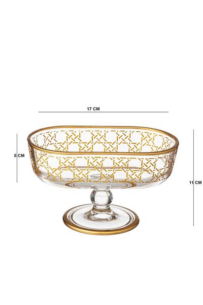 Byblos Turkish Glass Serving Dish With Base For Sweets, Fruits And Nuts, Multi-Use, Size 17*5*11 Cm